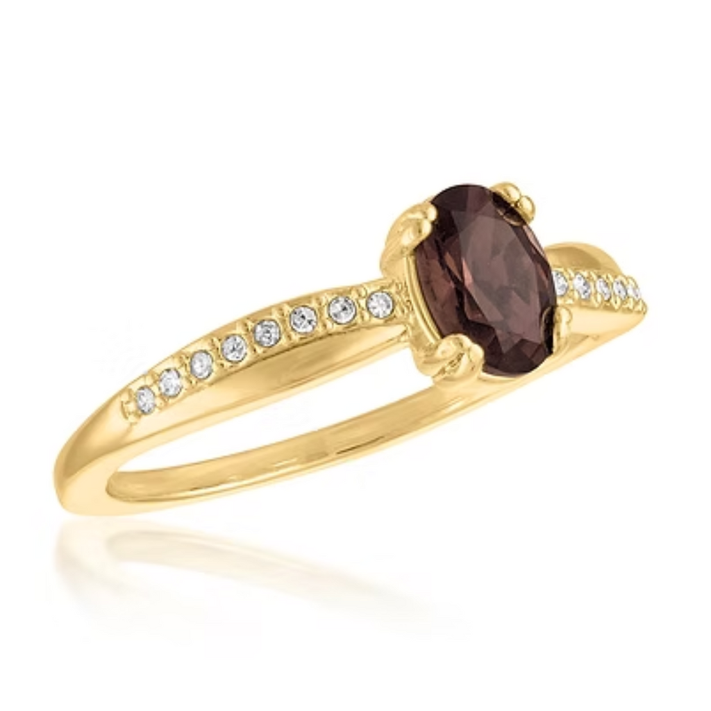 Elegant Smoky Quartz Oval Gold Layers Ring