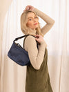 Vittoria Navy Suede Shoulder Bag