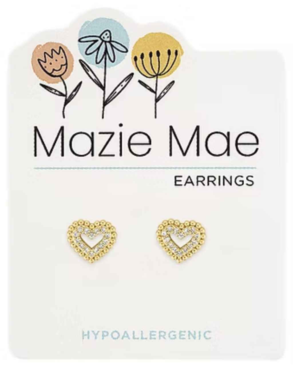 Double Bordered CZ Heart Stud Gold Mazie Mae Earrings