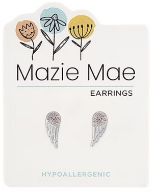 CZ Angel Wing Stud Silver Mazie Mae Earrings