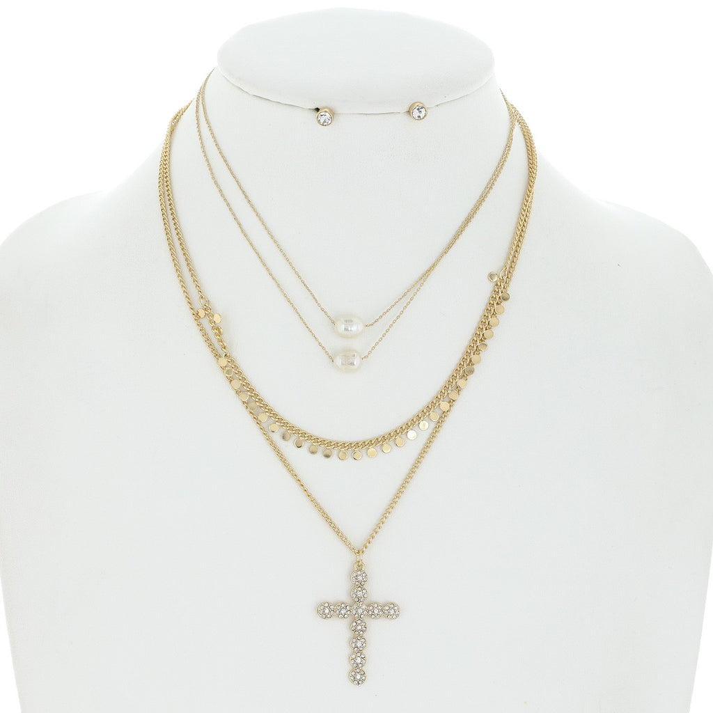 Estelle Layered Cross Necklace