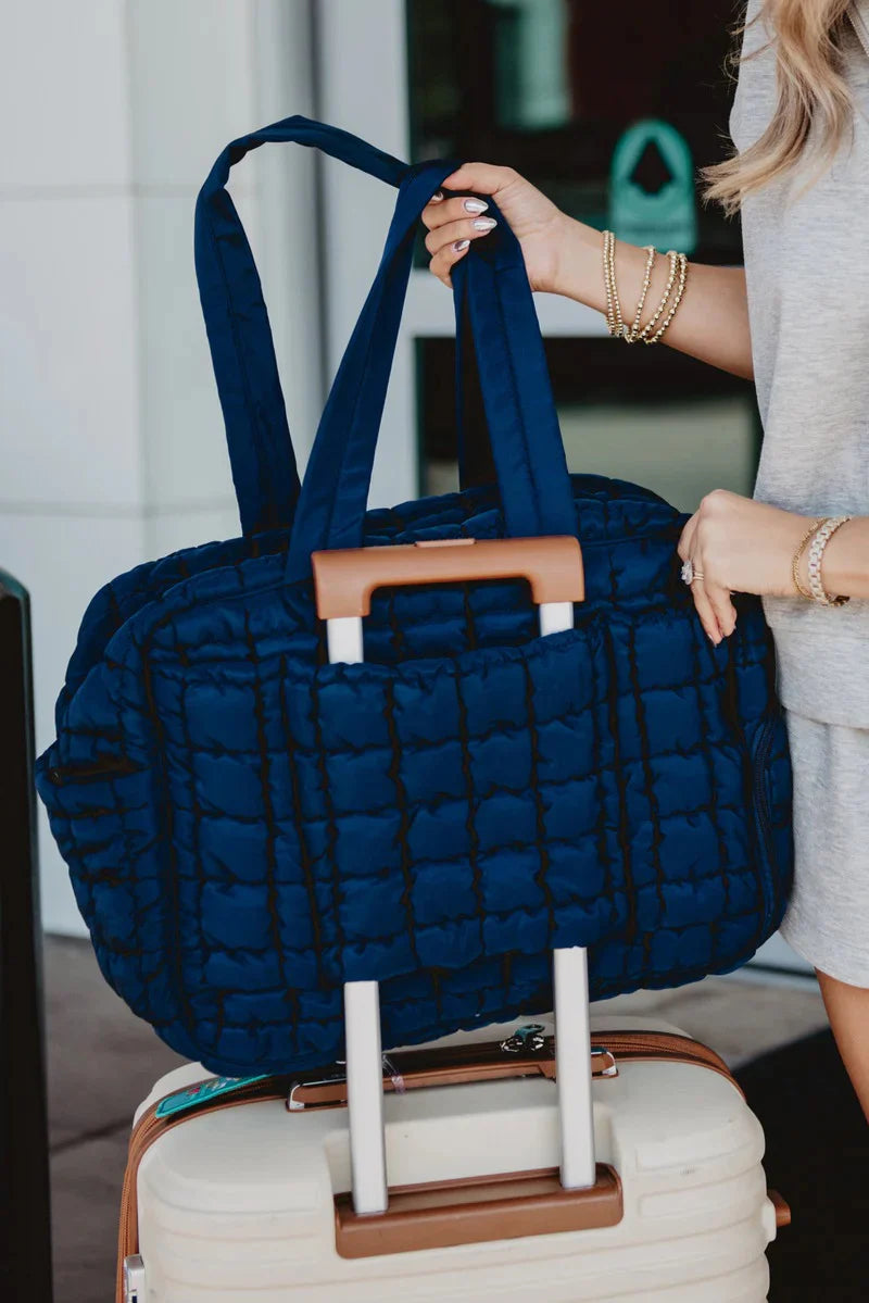 Navy Quilted Katydid Duffle Weekender Bag with Pass-Thru Slip
