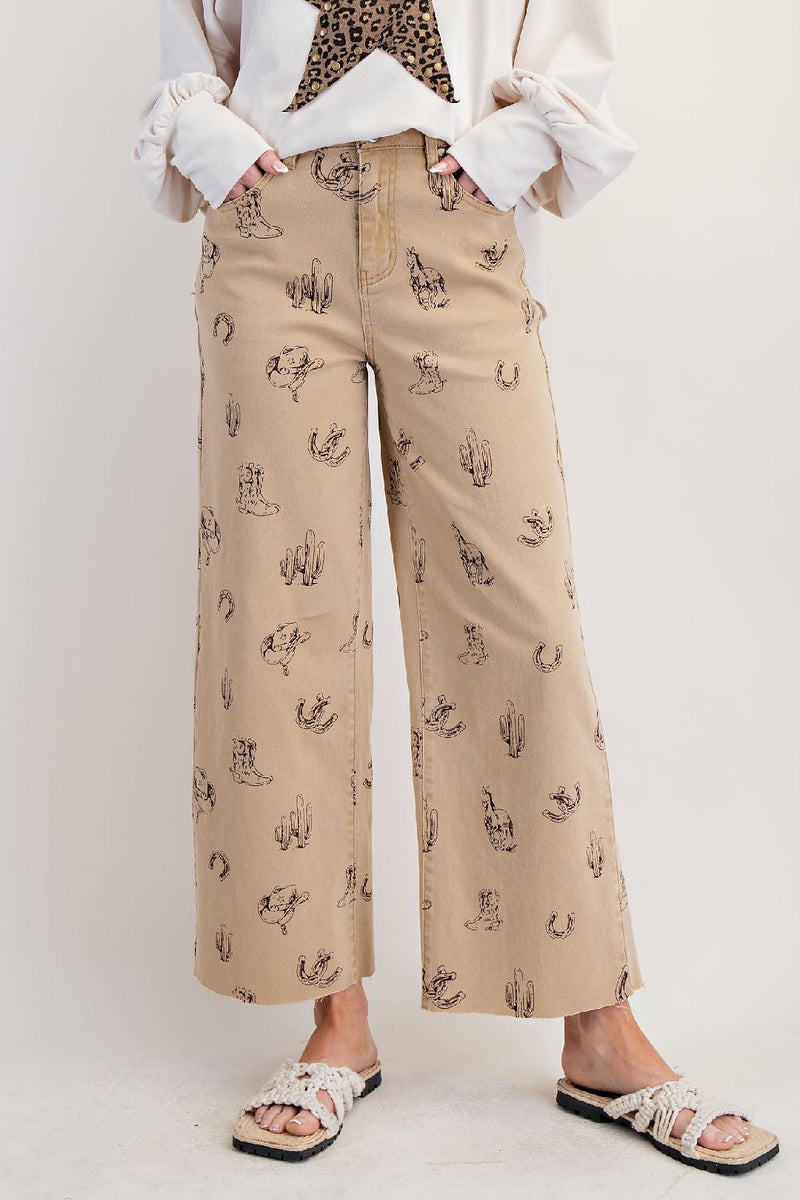 Cactus Trail Western Print Washed Twill Pants