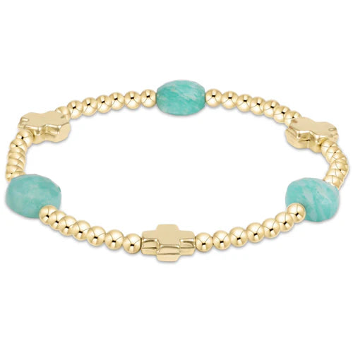 Enewton Signature Cross Admire Amazonite Pattern 3mm Gold Bead Bracelet