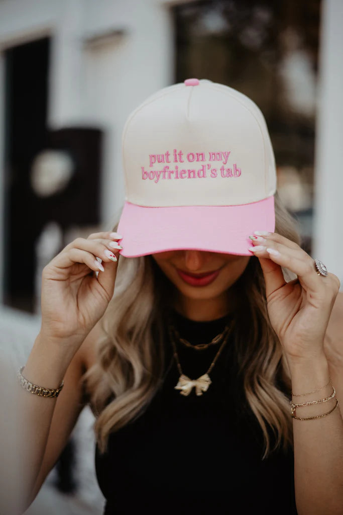 Put It On My Boyfriend's Tab Pink & Tan Vintage Hat