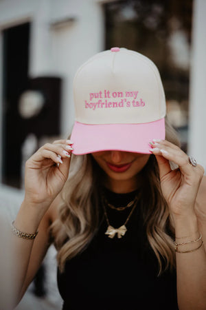 Put It On My Boyfriend's Tab Pink & Tan Vintage Hat