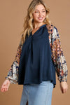 Flirt With Fate Satin and Lurex Floral Mix Print Long Sleeve Top