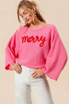 Merry Pink & Red Tinsel Lettering Christmas Sweater