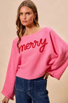 Merry Pink & Red Tinsel Lettering Christmas Sweater