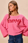 Merry Pink & Red Tinsel Lettering Christmas Sweater