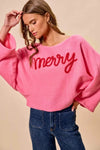Merry Pink & Red Tinsel Lettering Christmas Sweater