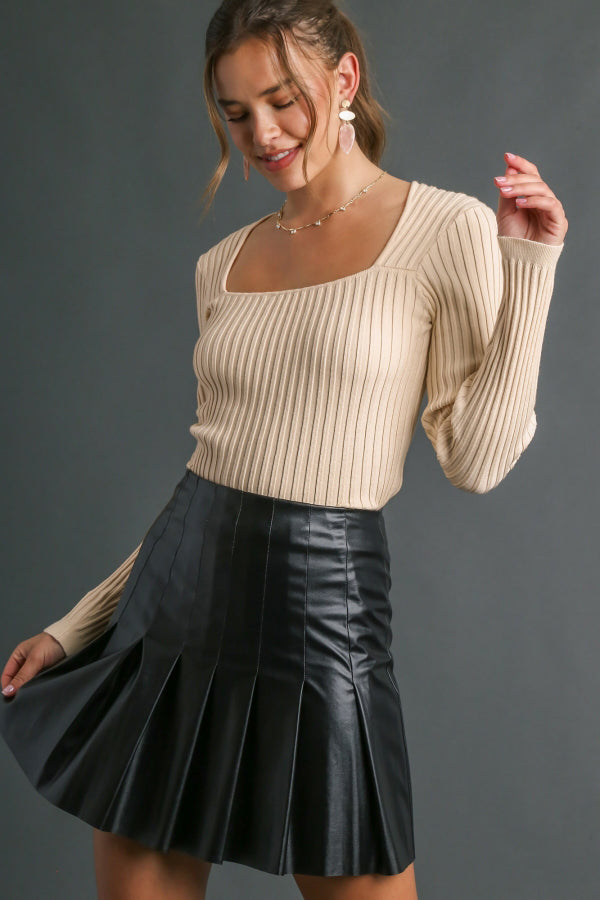 Umgee Anything You Need Square Neck Long Sleeve Knit Top
