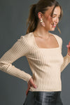 Umgee Anything You Need Square Neck Long Sleeve Knit Top