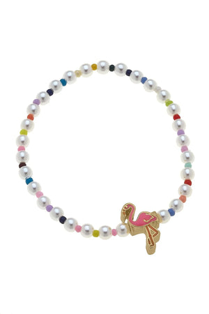 Samantha Flamingo Pearl Beaded Kid's Bracelet