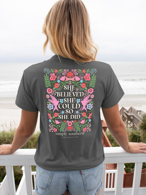 She Believed She Could Flag Short Sleeve Simply Southern Tee