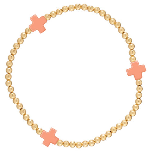 Enewton Coral Signature Cross 3mm Gold Bead Bracelet