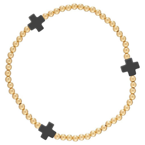 Enewton Onyx Signature Cross 3mm Gold Bead Bracelet