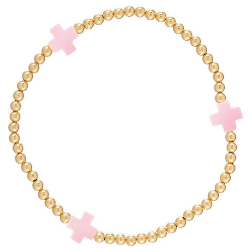 Enewton Pink Signature Cross Gold Pattern 3mm Bead Bracelet