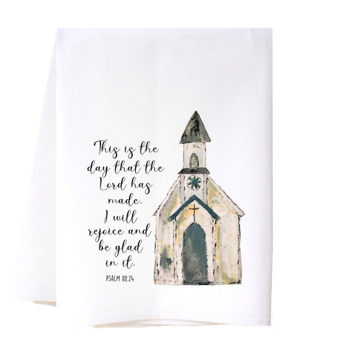 This Is The Day White Church Tea Towel