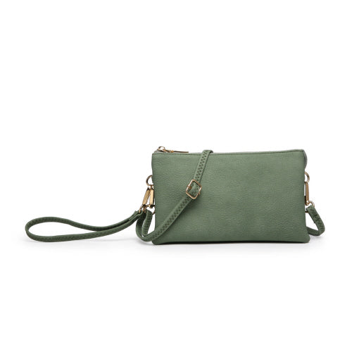Army Green Zoe 3 Compartment Crossbody/Wristlet Purse
