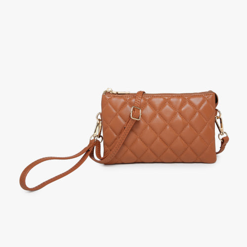 Quilted Brown Zoe 3 Compartment Crossbody/Wristlet Purse