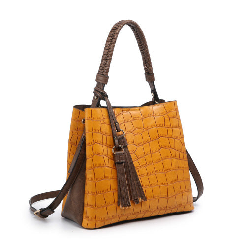 Olivia Mustard Croc Satchel Bag