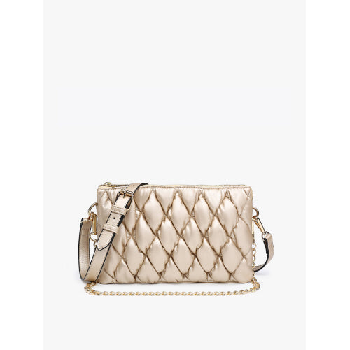 Light Gold Izzy Puffer Crossbody Bag with Chain Strap