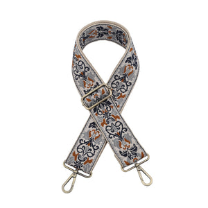 Navy, Grey & Camel Boho Vine Guitar Strap