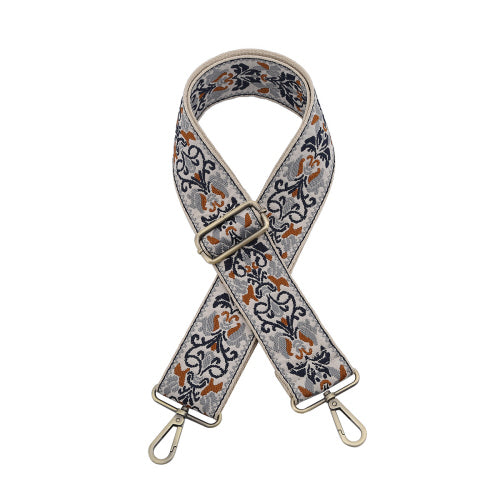 Navy, Grey & Camel Boho Vine Guitar Strap