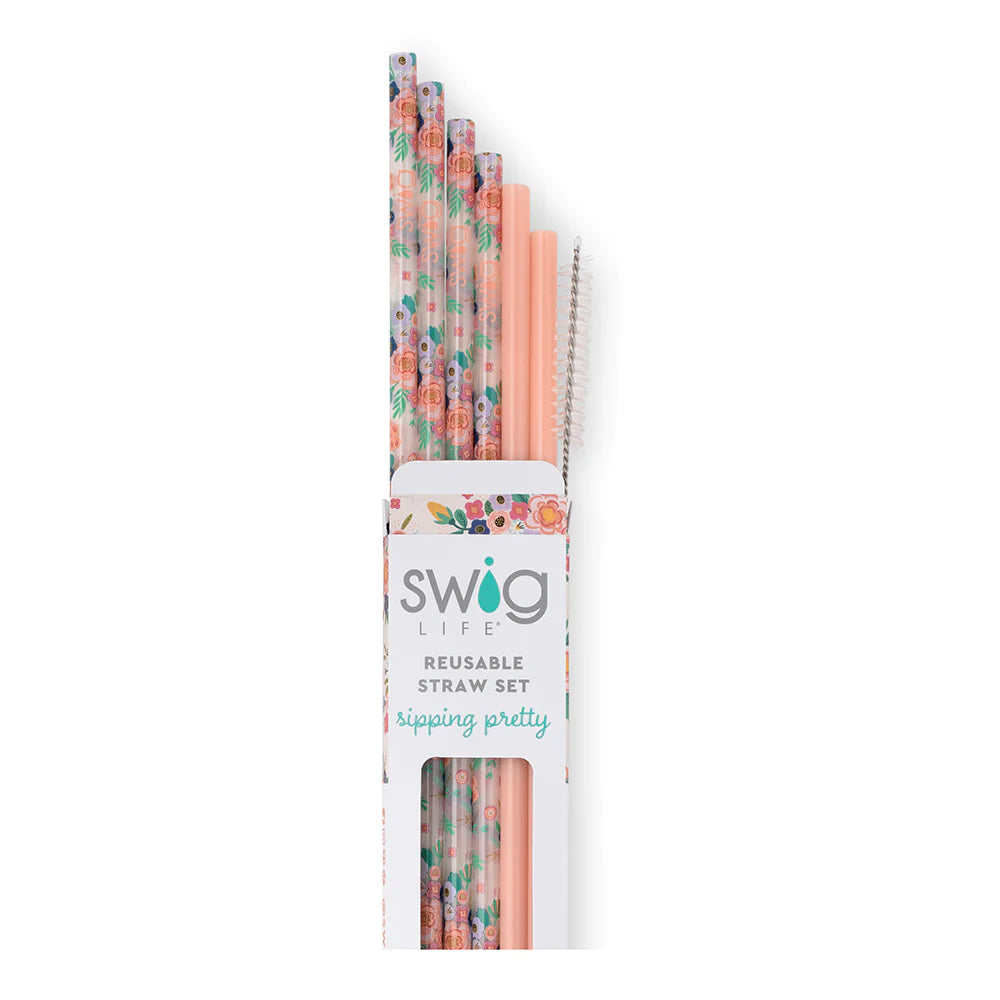 Swig Full Bloom + Coral Reusable Straw Set