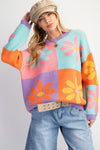 Blooming Love Flower Color Block Knit Sweater