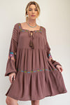 Whispered Stitches Espresso Embroidery Detailed Dress