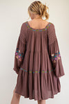 Whispered Stitches Espresso Embroidery Detailed Dress