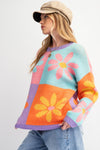 Blooming Love Flower Color Block Knit Sweater