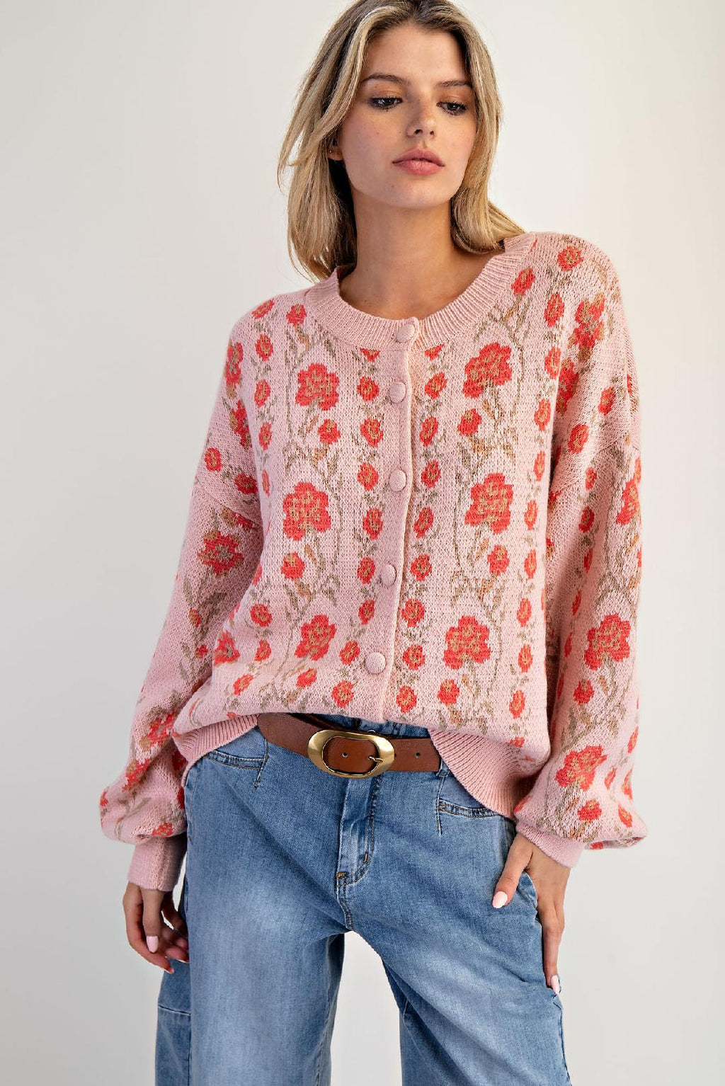 Blossom Lane Floral Vintage Rose Knitted Sweater Cardigan