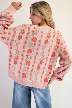 Blossom Lane Floral Vintage Rose Knitted Sweater Cardigan
