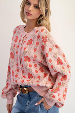 Blossom Lane Floral Vintage Rose Knitted Sweater Cardigan