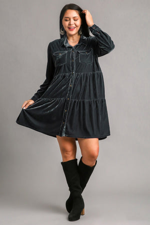 All That You Are Velvet Long Sleeve Tiered Dress