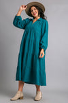 Umgee Time To Remember Teal Green Gauze Tiered Maxi Dress