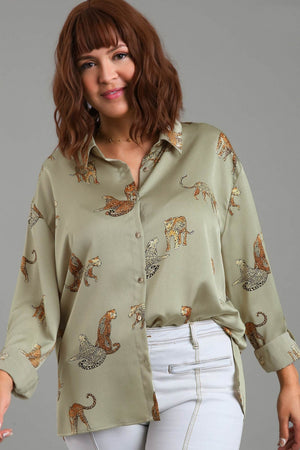 Umgee Queen of the Jungle Satin Animal Print Top