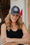 Light Blue Checkered Happy Face Black Trucker Hat