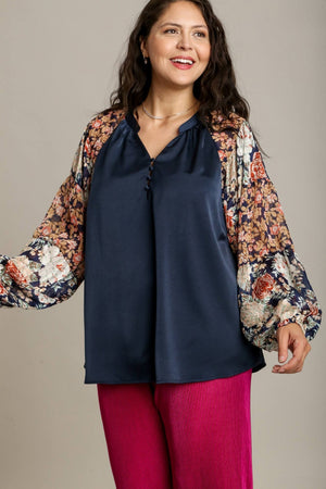 Flirt With Fate Satin and Lurex Floral Mix Print Long Sleeve Top