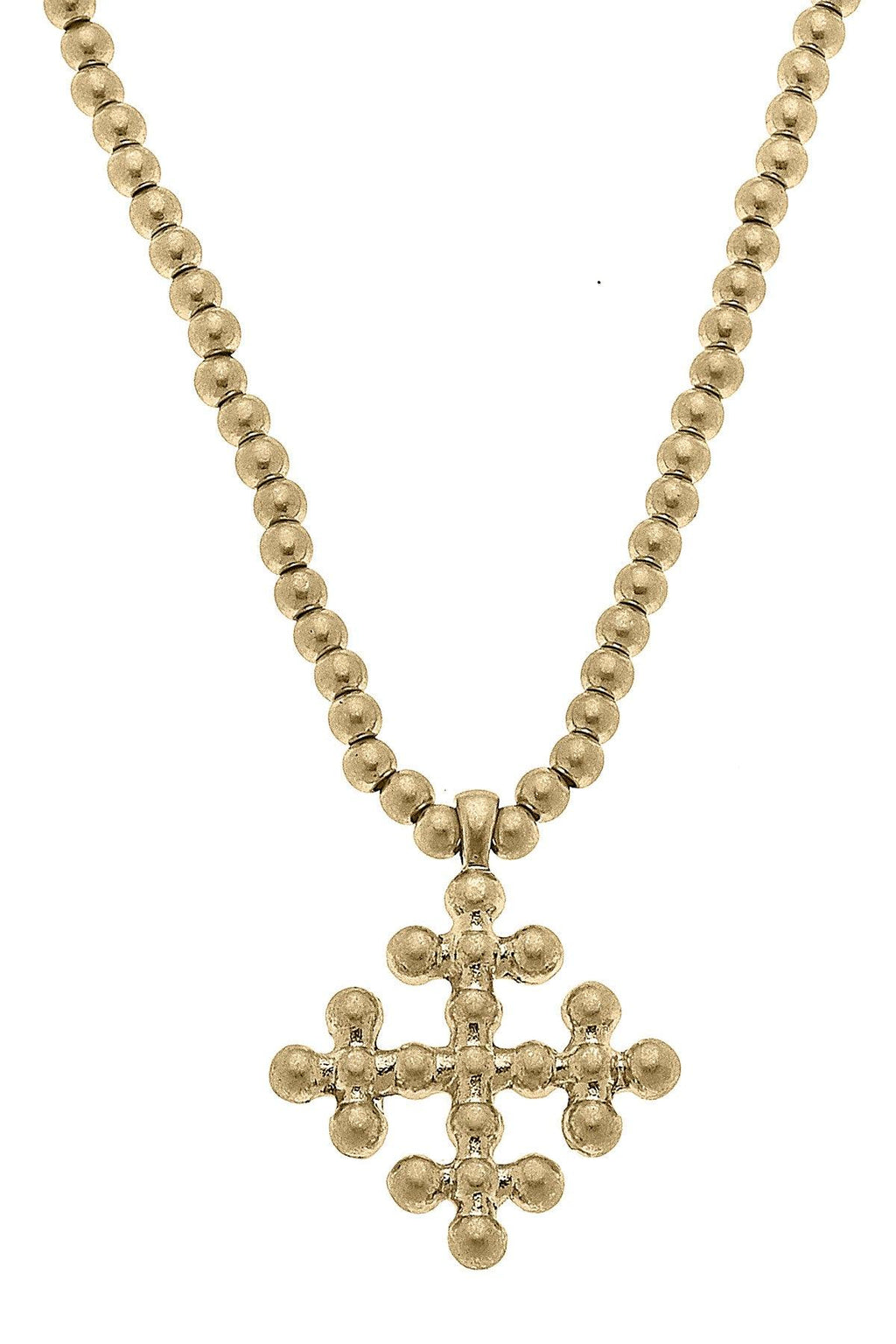 Wren Cross Ball Bead Worn Gold Necklace
