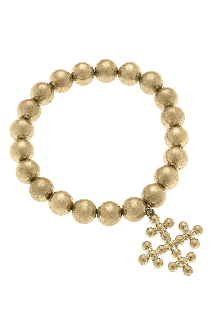 Wren Cross Ball Bead Worn Gold Stretch Bracelet