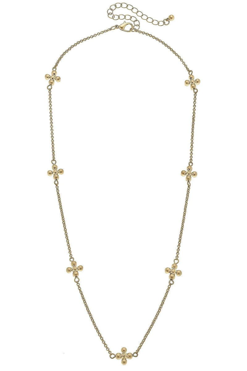 Wren Delicate Cross Station Worn Gold Necklace