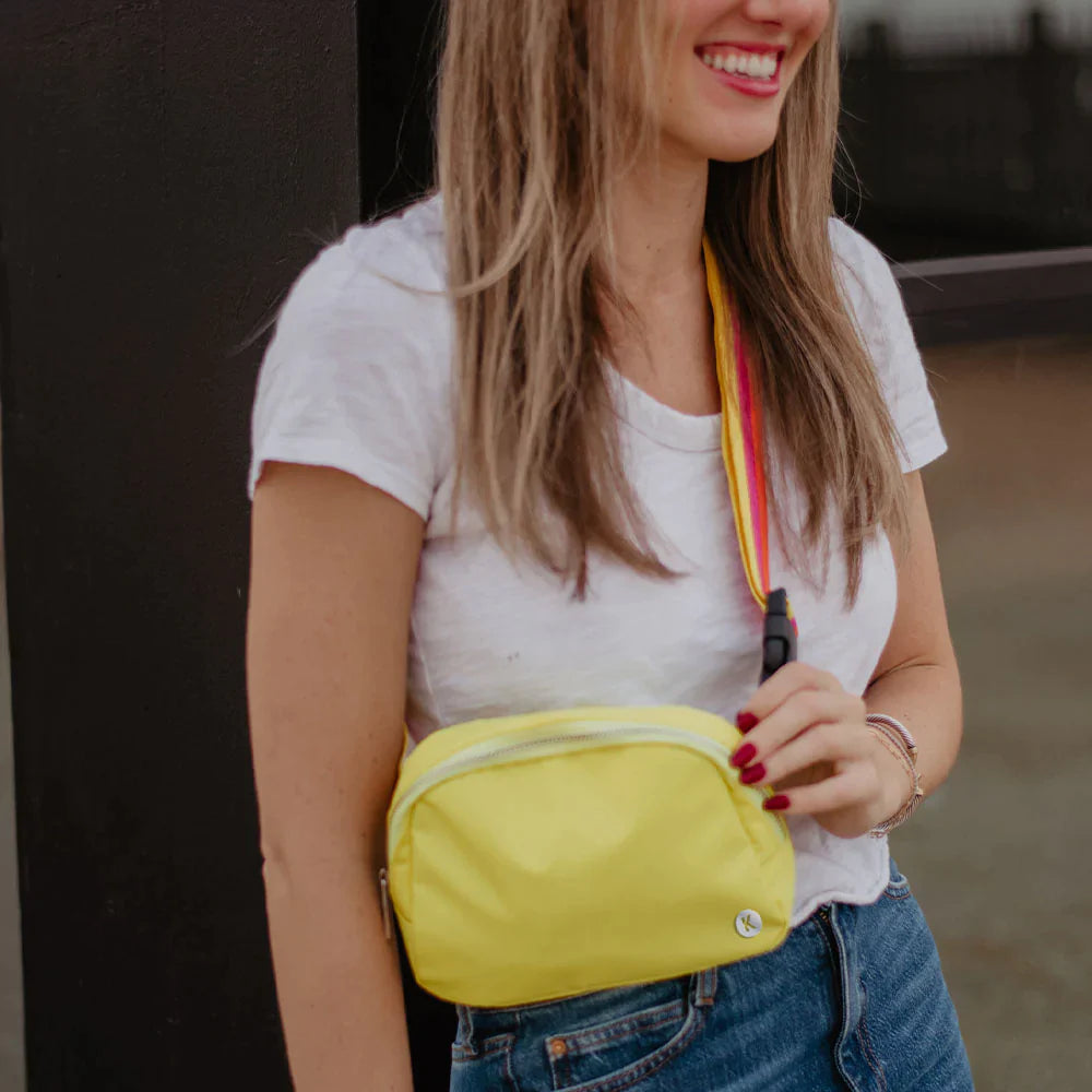 Katydid Yellow Sold Belt Bag With Striped Strap