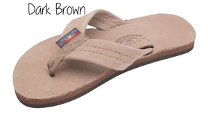 Kid's Leather Wide Strap Rainbow Sandals - Dark Brown