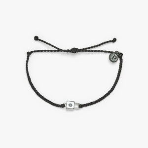 Pura Vida Silver Lock Charm Black Bracelet