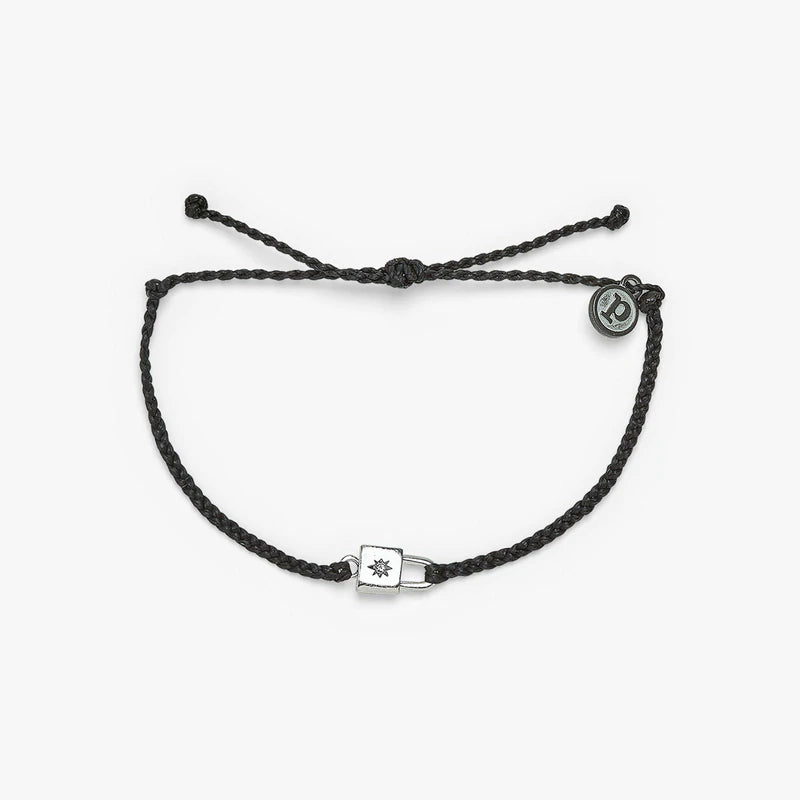 Pura Vida Silver Lock Charm Black Bracelet