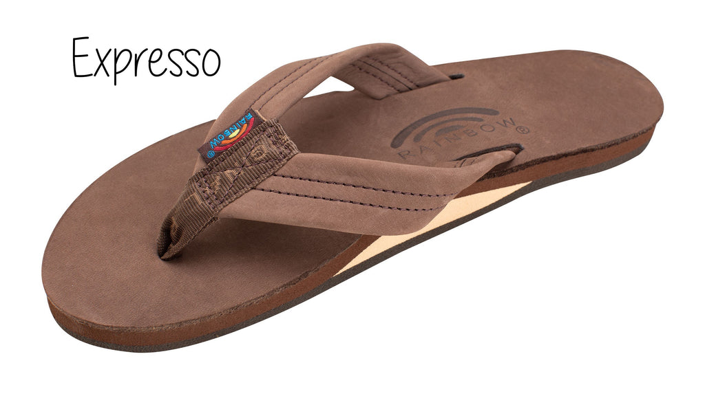 Premium Leather Men's Wide Strap Single Layer Rainbow Sandals - Expresso